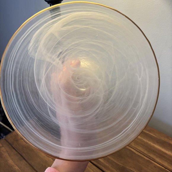 Small Frosted Gold Edge 8 1/4 Inch Round Pedestal Cake Plate. Cakes Treats - Picture 11 of 13